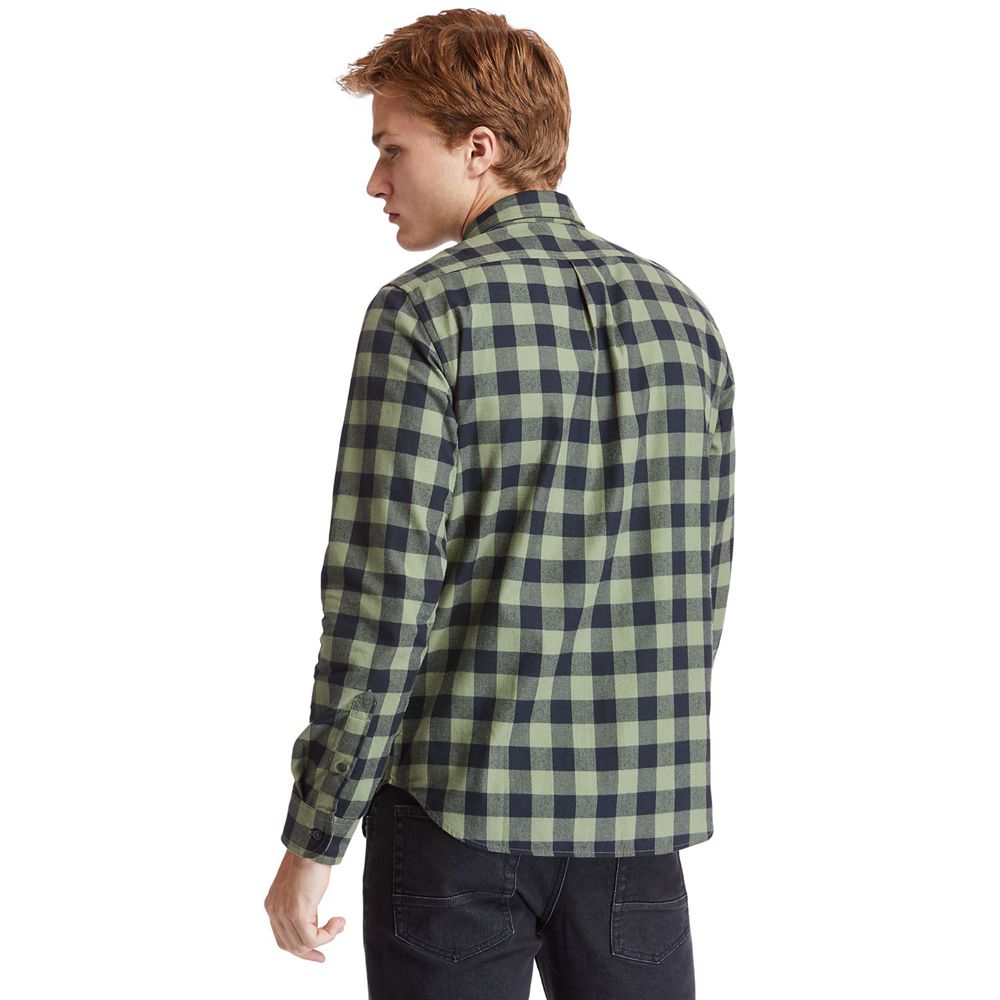 Timberland Mens Shirts Nashua River Long-Sleeve Flannel Check - Olive/Black - India MJ9408125